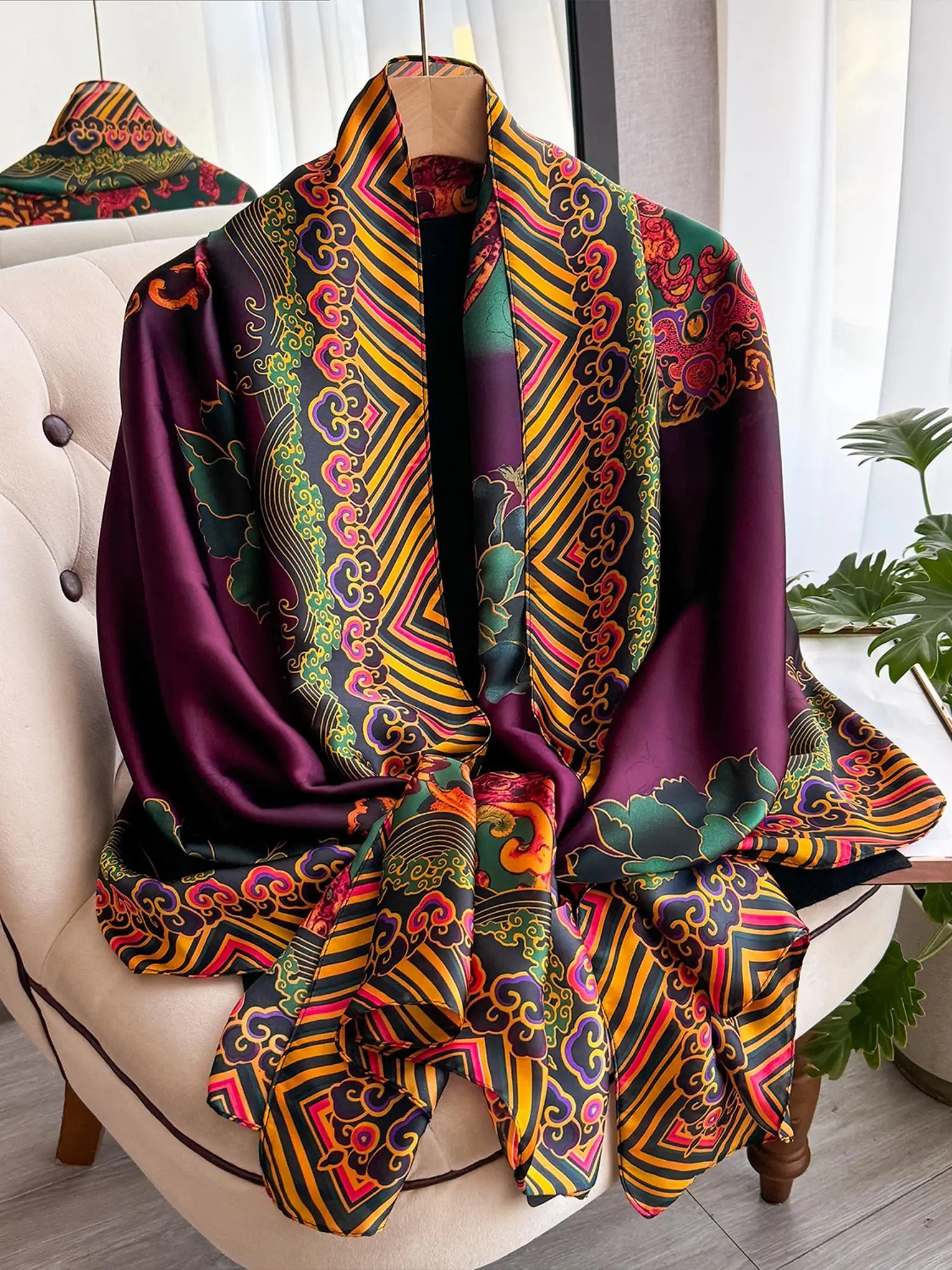 Women's Lightweight Silk Feel Shawl and Scarf, Casual Soft Shawl, Perfect Accessory for Spring and Fall Fashion, Fitted Boho Style Scarf for All Seasons, Floral Pattern Shawl, Floral Print Scarf