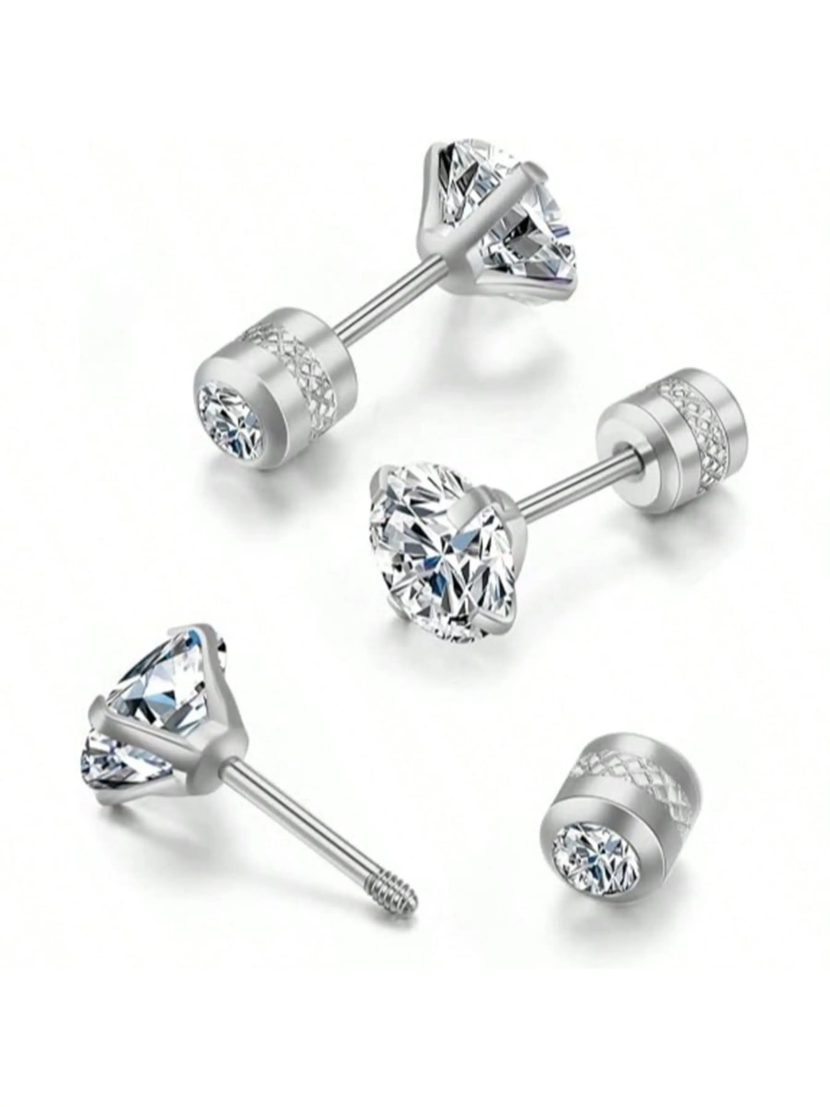 Hypoallergenic G23 Implant Grade Titanium Screw Back Earrings 20G Titanium Post For Sensitive Ears 5A Cubic Zirconia Titanium Earring Studs For Women Men Piercing Sleeper Studs CZ Earrings, Sparkling Ear Jewelry