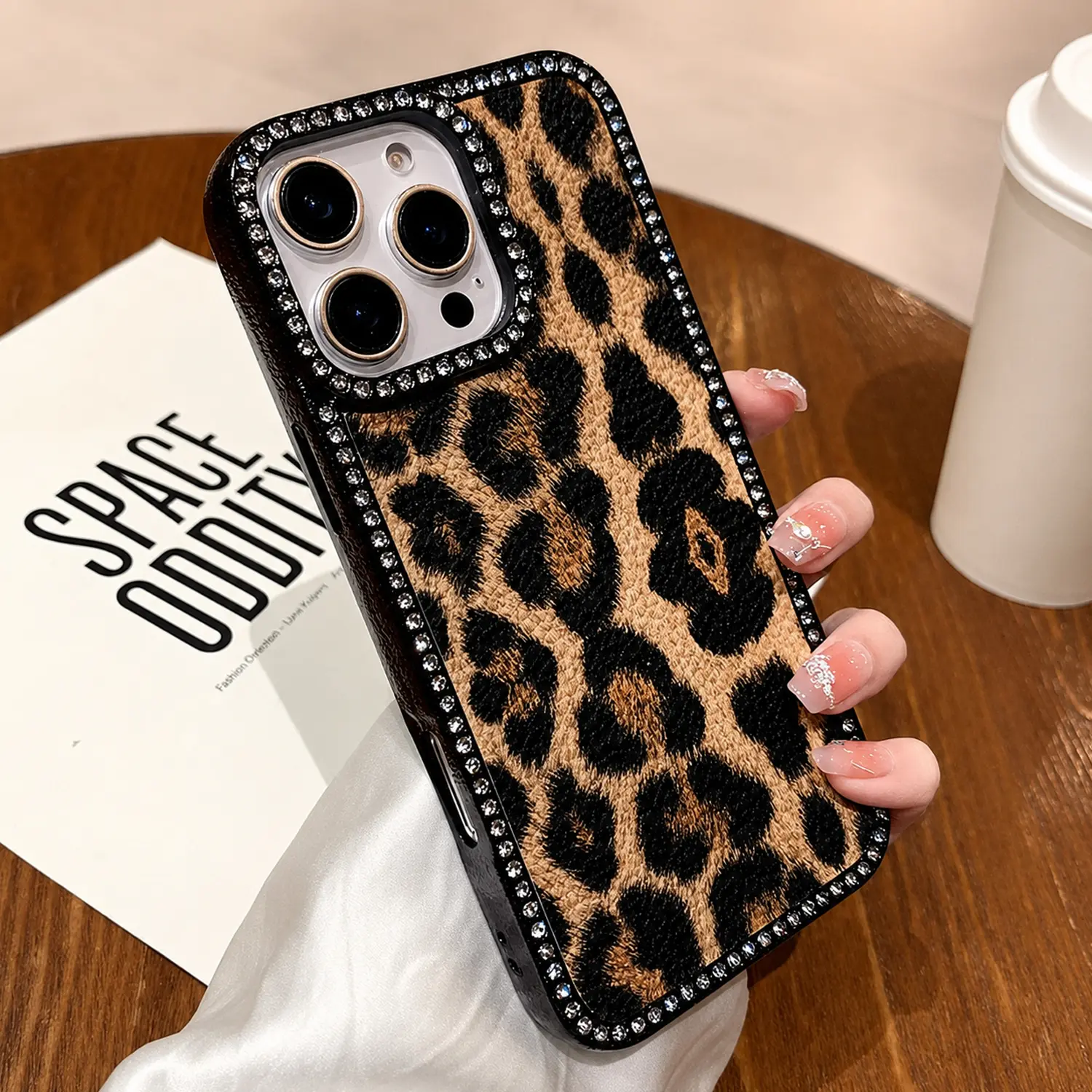 Case for iPhone 17 Pro Max 16 15 14 13 12 11, Diamond Frame Leopard Print Cute Bling Case, Cute Leopard Print Slim Soft TPU Protective Cover for Women Girls