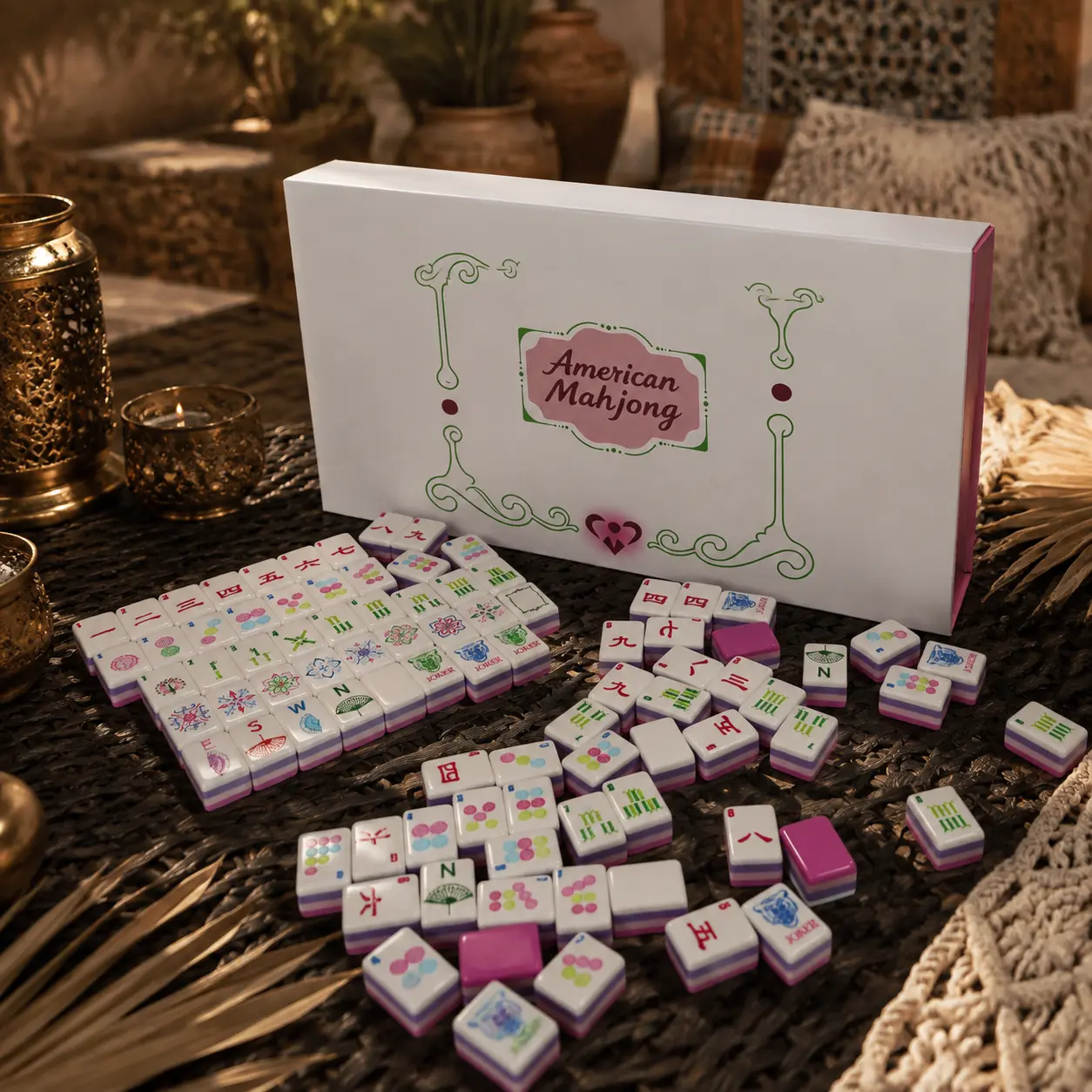 []UNCLE QUE American Mahjong Set, Classic Strategy Game for Family Fun, Premium Acrylic Mahjong Tiles with Engraved Details, Smooth Polished Surface,Colorful Design,Durable Construction,Perfect for Game Nights,Parties, Home Entertainment and Gift Ideas