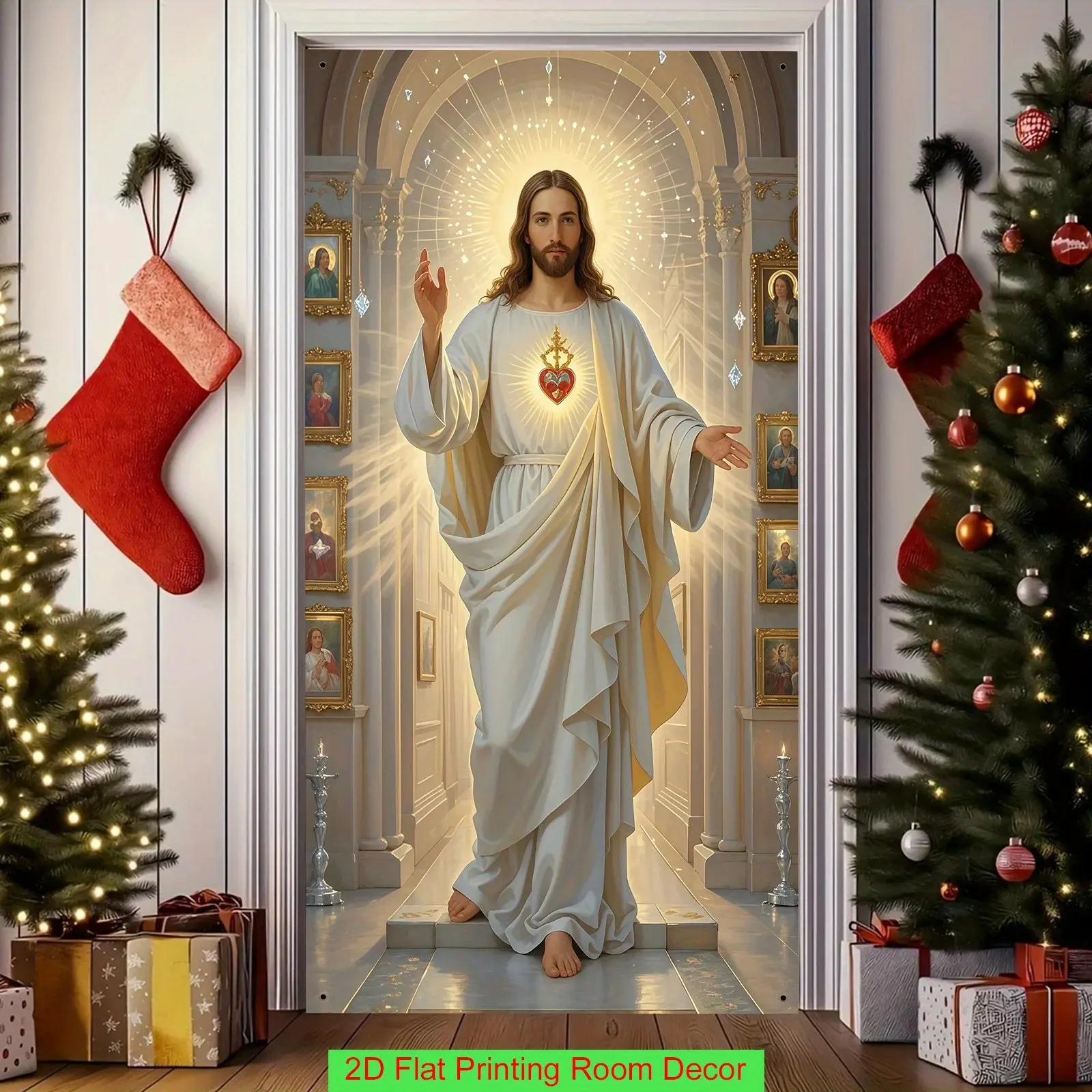 Christmas Party Banner Decoration, Holiday Party Decor, Party Decorations Banners, Jesus Image Design, Polyester Material, Indoor & Outdoor Use, No Power Needed, Festive Occasions, Polyester Flat Banner