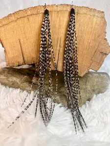 Black White Grizzly Feather Earrings 8 Inch | Long Statement Feather Earrings | Boho Earrings