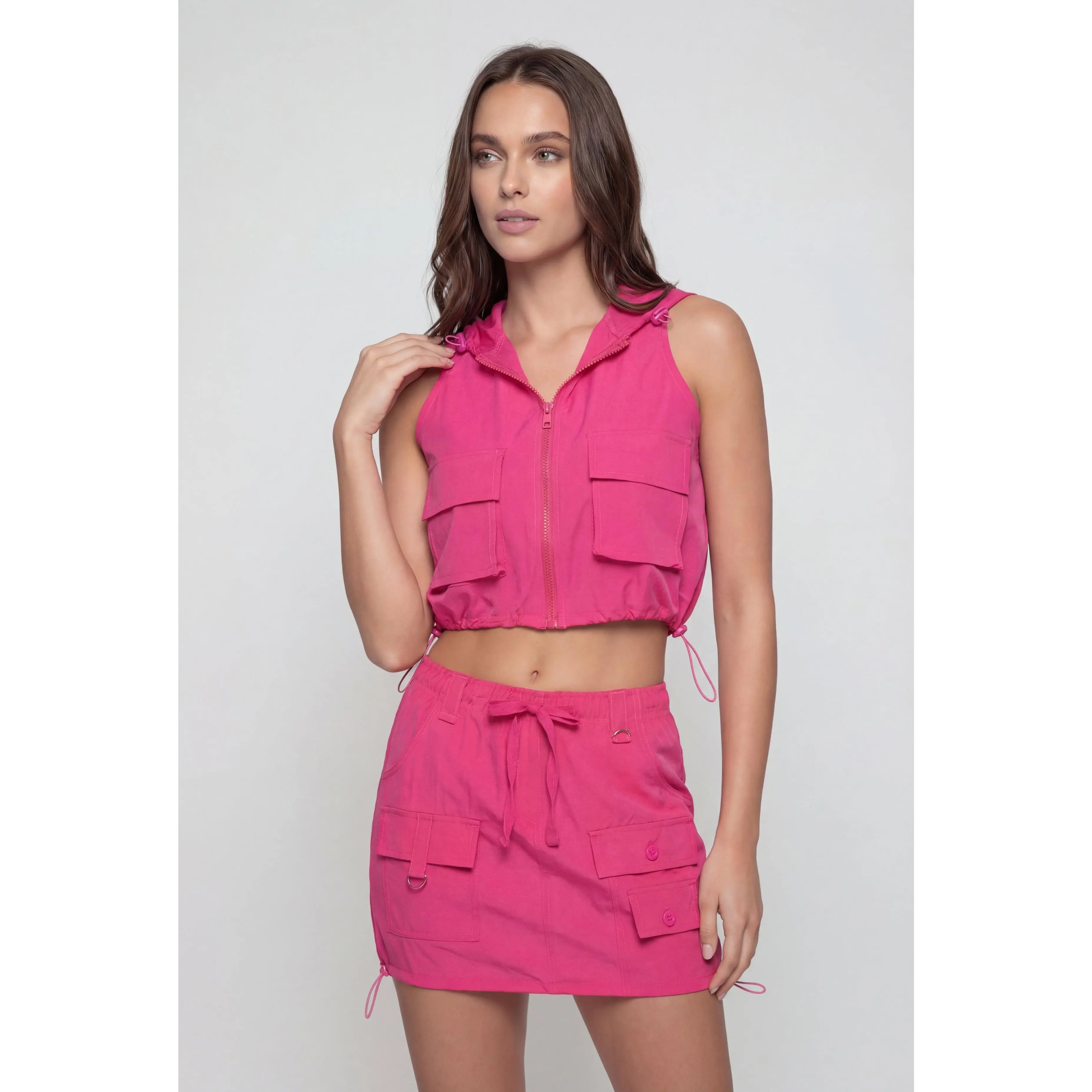 Toggle Crop Hooded Windbreaker Vest