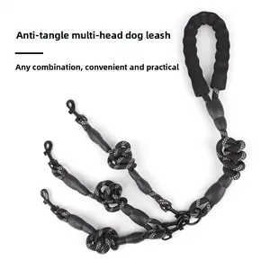 3-in-1 Reflective Dog Leash for Medium Large Dogs, Heavy Duty 3 Way No Tangle Multiple Dog Leash with 360° Swivel Clips, Comfortable Anti-Slip Padded Handle, Detachable Flexible Combination Pet Walking Lead, High Visibility Reflective Safety Dog Leash for