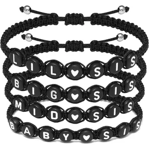 Personalized Name Bracelets for Family Sisters BFF Grandmother Mother Little Sister Bracelet with Letters Black Rope Woven Braided Adjustable Bracelets