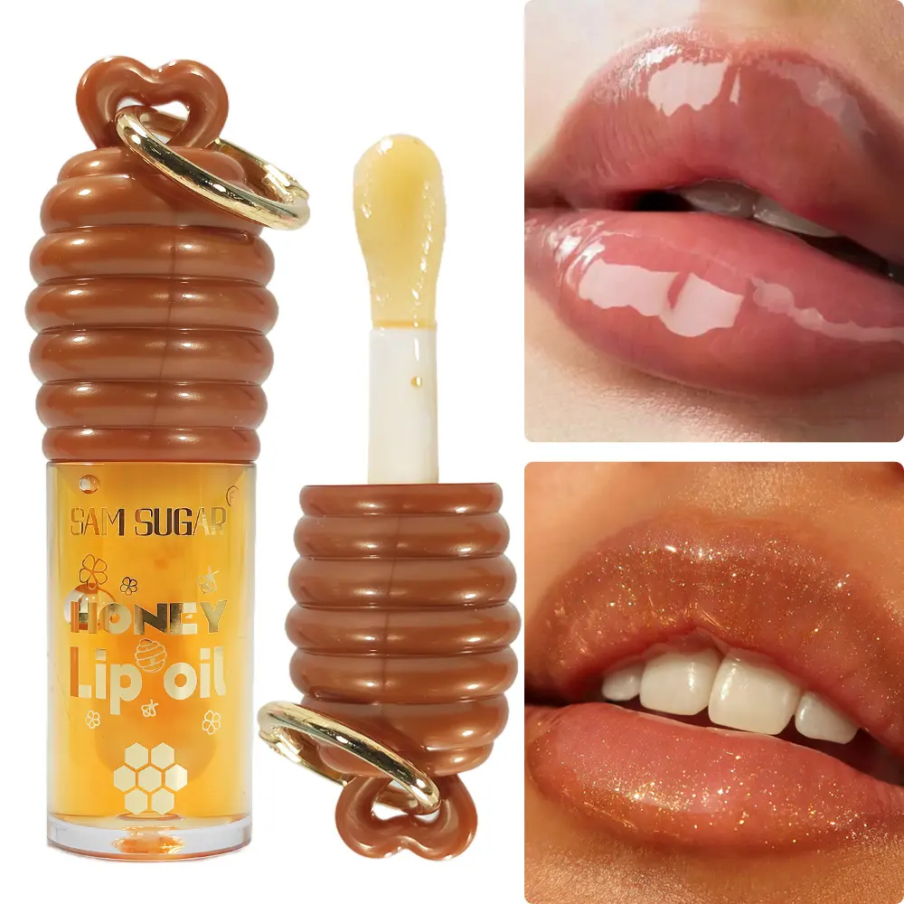 Honey Essence Lip Oil with Keychain, Long-Lasting Moisturizing Lip Balm, Transparent Hydrating Lip Gloss, Fade Fine Lines