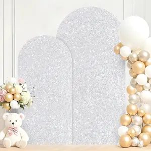 Silver Arch Covers 7.2 and 6FT Sequin Arch Spandex Cover Set of 2 Chiara Wedding Arch Backdrop Stand Cover Balloon Backdrop Covers for Birthday Baby Shower Bridal Shower Photo