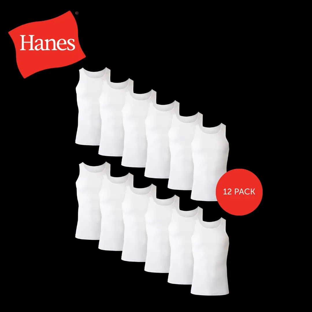 Hanes Men's Tank Undershirt Pack, 12-Pack, Moisture-Wicking Breathable Cotton Hanes Men's Tank Undershirt Pack, 12-Pack, Moisture-Wicking Breathable Cotton
