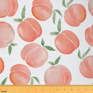 Peach Outdoor Fabric,by The Yard,Cute Peach Leaf Printed Upholstery Fabric for Chairs,Natural Theme Decorative Fabric for Home DIY Projects, Waterproof Fabric