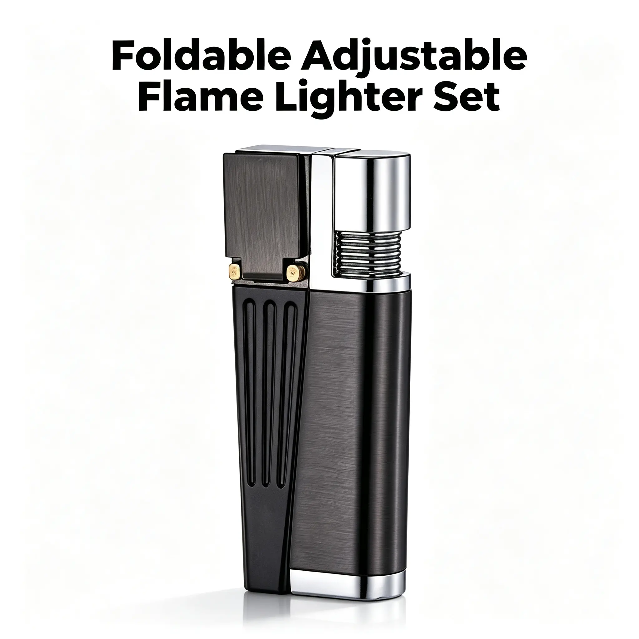 Full Metal Body Folding Tube Durable Ignition-Safe Lighter Accessories Set - Multi-Function, Foldable, Adjustable Flame, Butane-Free, Refillable, Extended Heat-Resistant Flame Shield, Daily Carry, Men's Indoor/Outdoor Gift