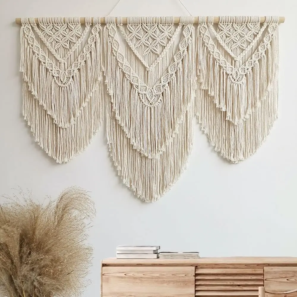Fashionstorm Large Macrame Wall Hanging Tapestry Boho Macrame Tapestry Woven Home Decor Wall Pediment Cotton Gift