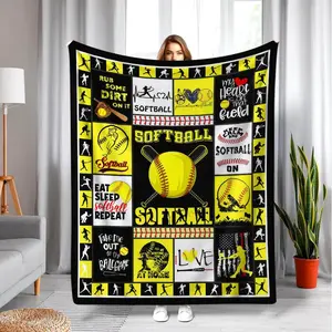 Softball Sports Pattern Printed Blanket Soft Comfortable Throw for Bedroom Bedding Air-conditioned Room Warm Nap for Home Office