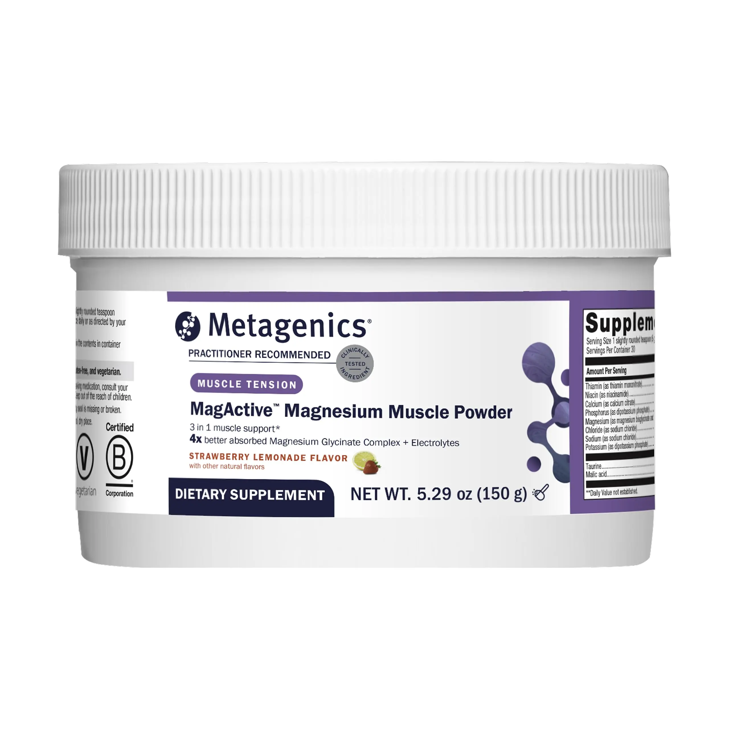 Metagenics MagActive Magnesium Muscle Powder - Highly Absorbable Magnesium Supplement for Workout Recovery - Aids Cramps, Spasms & Tightness - 150 g, Strawberry Lemonade Flavor