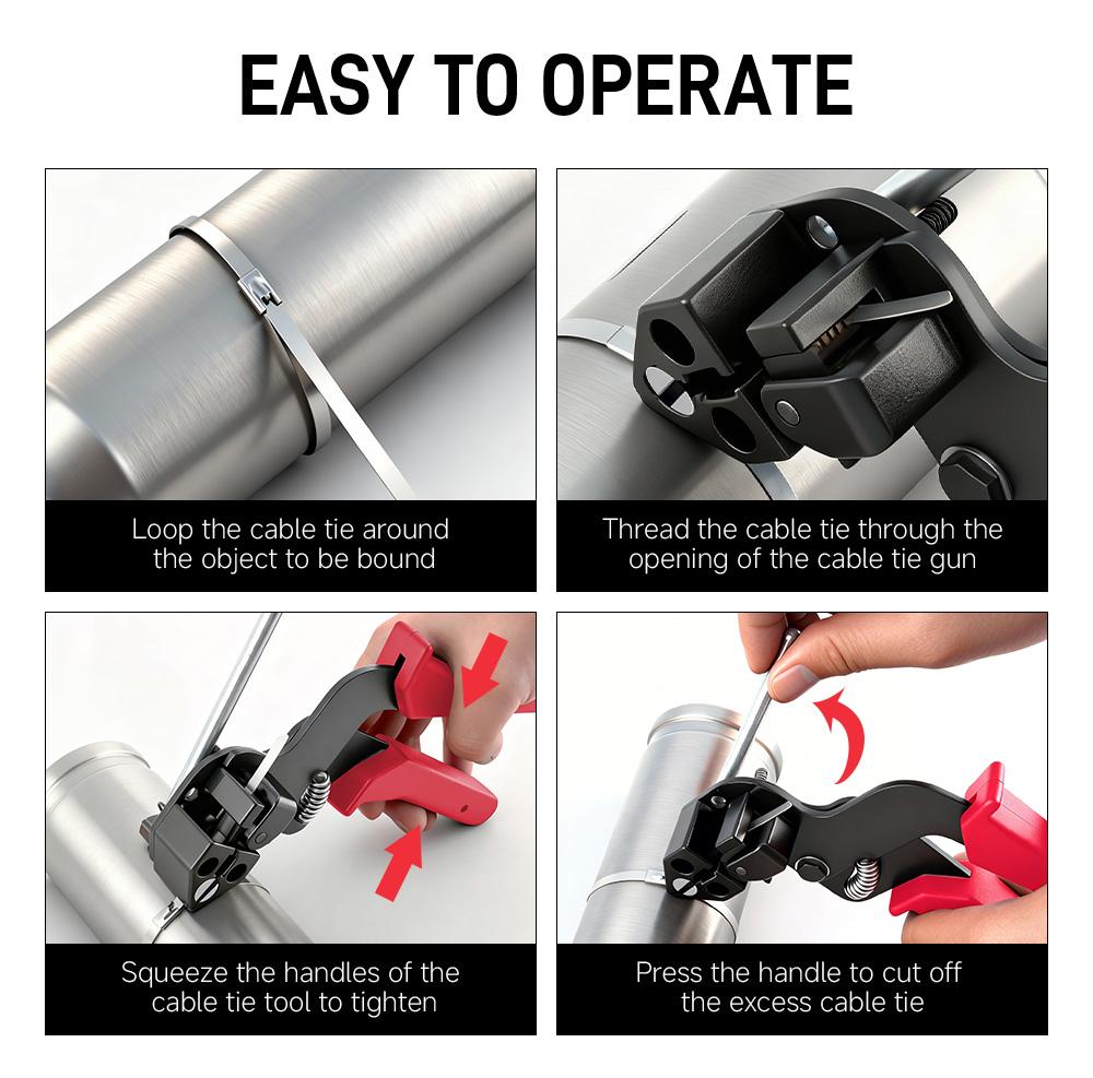 Stainless Steel Cable Tie Gun Kit with 100PCS 11.8" UV-Resistant 304 Heavy Duty Zip Ties for Chain Link Fences Exhaust Pipes Outdoor Use 200LBS Tensile Strength for Garage & Garden