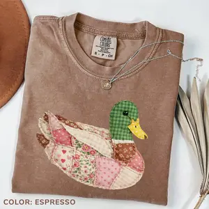 Comfort Colors PRINTED Faux Quilted Mallard Duck TShirt, Patchwork Duck Graphic Tee, Cottagecore Farm Animal T-Shirt