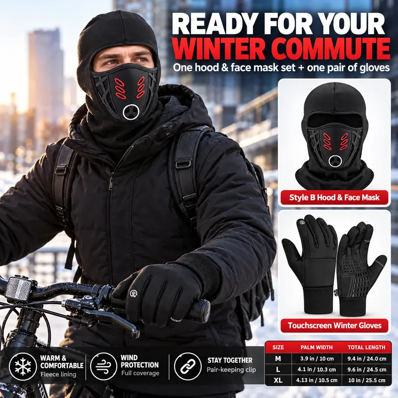 Winter Balaclava Face Mask and Touchscreen Gloves Set for Men and Women, Full-Coverage Hood with Warm Fleece-Lined Anti-Slip Gloves for Cycling, Running and Outdoor Activities,sohochic Winter Balaclava Face Mask and Touchscreen Gloves Set for Men and Women, Full-Coverage Hood with Warm Fleece-Lined Anti-Slip Gloves for Cycling, Running and Outdoor Activities,sohochic