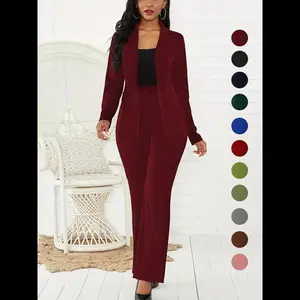 Two-piece Set Women's Plain Button Lapel Neck Long Sleeve Blazer & Suit Pants Ladies Suits, Casual Wear 2024, Elegant Comfort Business Casual Flap Detail Long Sleeve Outerwear & Trousers for Daily Wear, Womenswear for All Seasons, Formal Wear