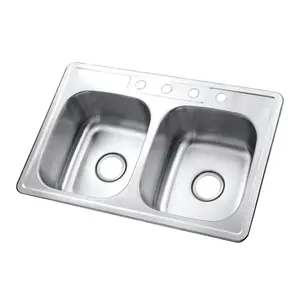 KINGSTON Brass Gourmetier 33" Double Bowl Kitchen Sink - Brushed