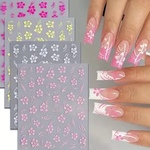 4-Piece Spring Summer Floral Nail Stickers, Cute Daisy Design, Easy Application, All-Season Use, Glossy Finish, DIY Manicure Accessories, DIY Nail Kit, Nail Kit Set