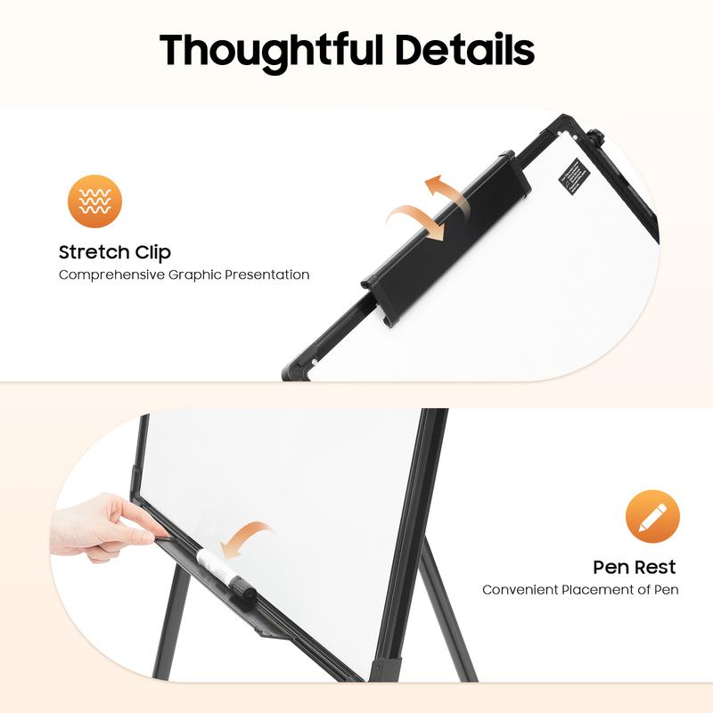 CNCEST Tripod Whiteboard Easel Adjustable Height 38-62" Magnetic Surface Dry Erase Board with 6 Magnets & Pen Tray for Classroom/Office