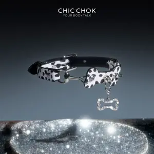 CHICCHOK [Spotted puppy] Fashion Black & White Spotted Choker Cute Pendant