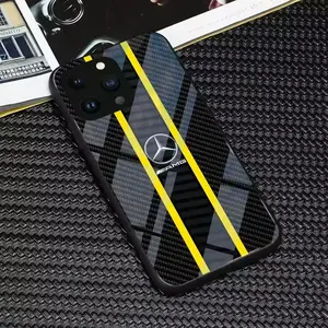 Double Line Yellow Carbon Fiber Car MerC Phone Case Compatible with iPhone X, 11, 12, 13, 14, 15,16 & more