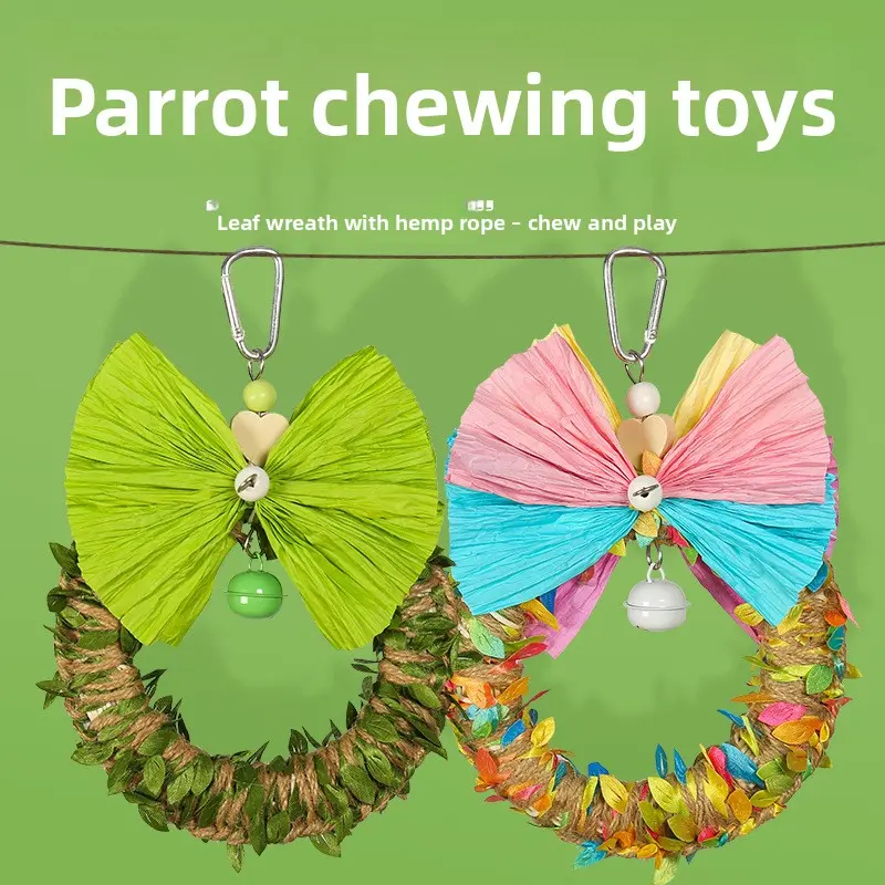 Parrot toy leaf and hemp rope garland chewing toy for training, teeth grinding, boredom relief, and climbing, specifically for budgerigars and cockatiels Bird Cage with Stand