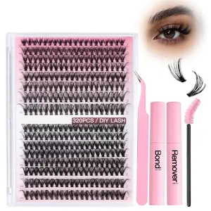 DIY Lash Extension Kit, 320pcs Realistic Lash Clusters Eyelash Extension Kit 9-16mm Mix 30D 40D with Lash Bond Tweezer for Beginners Daily Makeup