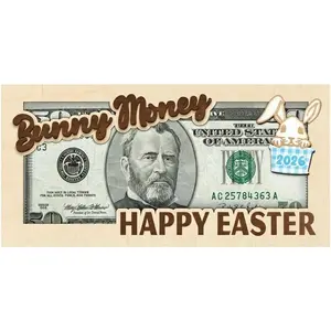 Set of 2 Easter  Holder - Wooden Bunny  Holder, Easter Basket Stuffers for , Engraved Wooden Keepsake for Spring Holiday, Includes Bonus DIY Year Stickers (2026-2027)