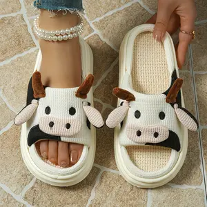 Women's Cute Cartoon Cow Design Slippers, Casual Comfortable Home Slippers, Warm Slippers for Indoor