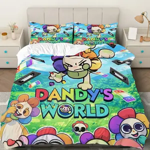 3PCS Duvet Cover Set, 1 Duvet+2 Pillowcases(Without filler),  Colorful Playful Vibrant Fun theme, Halloween bedding set, Dandy's World Printed Suitable for decoration bedroom living room guest room dorm