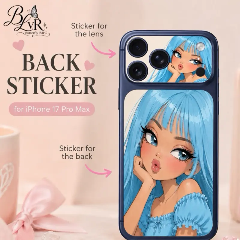iPhone 17 Pro Max Back & Camera Lens Sticker Set, Cute Aesthetic Vinyl Skin, Glossy Protective Decal for DIY Scrapbooking Projects, Glossy Decal