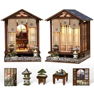 Japanese-Style Courtyard Miniature House, DIY Wooden Dollhouse, Hand-Crafted Roombox, Wooden Building Blocks, Decorative Gift & Decor, Miniature Furniture