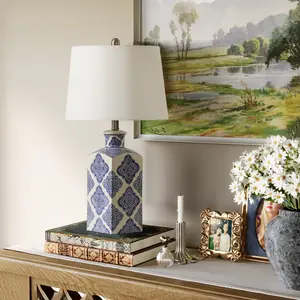 Tribesigns 27" Chinoiserie Ceramic Table Lamp with Blue & White Porcelain Ginger Jar, Ceramic Base with Fabric Shade for Living Room, Bedroom, Entryway, Nightstand
