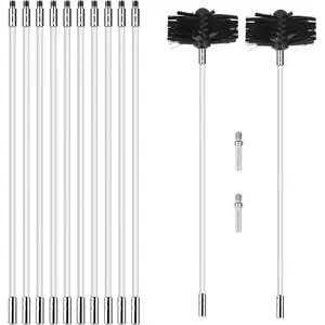 16FT 14 count Chimney Sweep Kit, Flexible Chimney Cleaning Brush Kit Air Duct Cleaning Kit, Nylon Dryer Vent Cleaner Kit with 12 Flexible Chimney Rods & 2 Brush