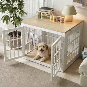 Collared Eagle 26" Heavy-Duty Dog Crate Furniture for Small Dogs, Decorative Pet House End Table, Wooden Cage Kennel Furniture Indoor, White and Natural