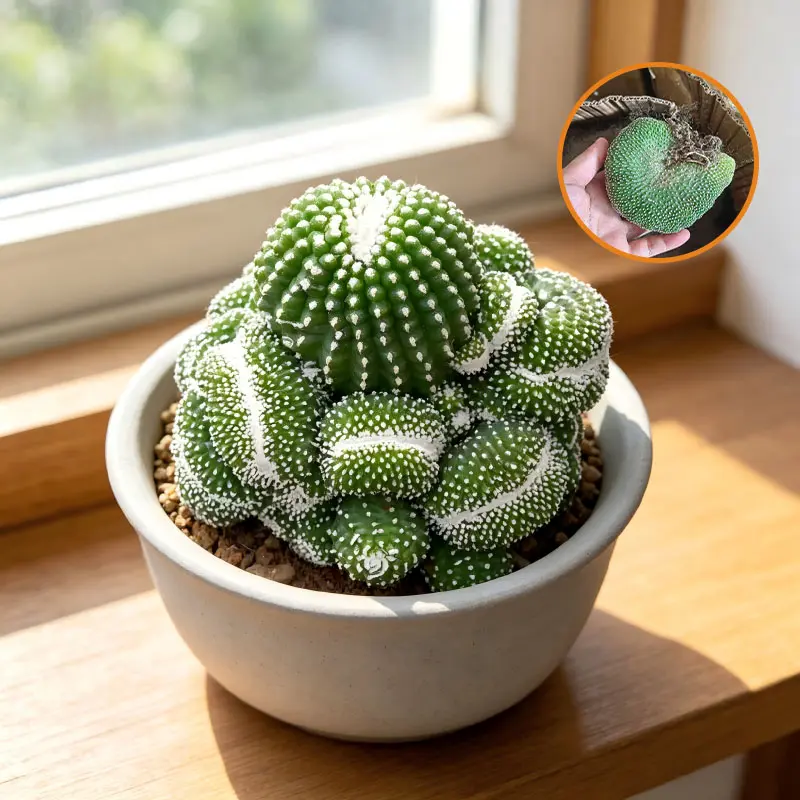 Crested Blossfeldia Liliputana - Fan-Shaped, Spineless, Dotted Drought-Tolerant Cactus for Mini Rock Container Display & Rare Cactus Collectors