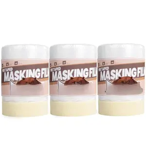 Pre-Taped Masking Film 22inch x 65feet(550mmx 20m), Plastic Cover for Painting, Tape and Drape, Plastic Sheeting for Automotive, Floor, Appliance and Furniture, 3Rolls