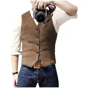 Men's retro herringbone wool blend twill vest: enhances casual and creative style, suitable for photography outings and daily wearRAIMENTRY