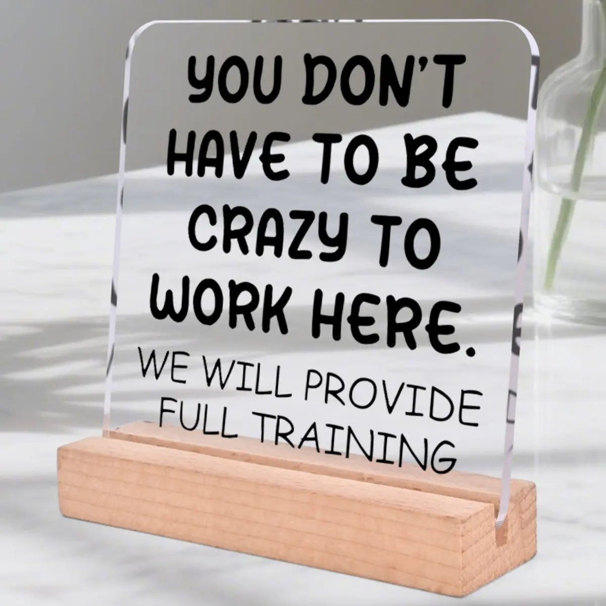 Office Desk Decor Home & Desktop Decoration Square Acrylic with Wood Base, Acrylic Plaque Decor, Acrylic Signage Plaque, Acrylic Desktop Sign, Unique Gift for Colleagues, Christmas Decoration