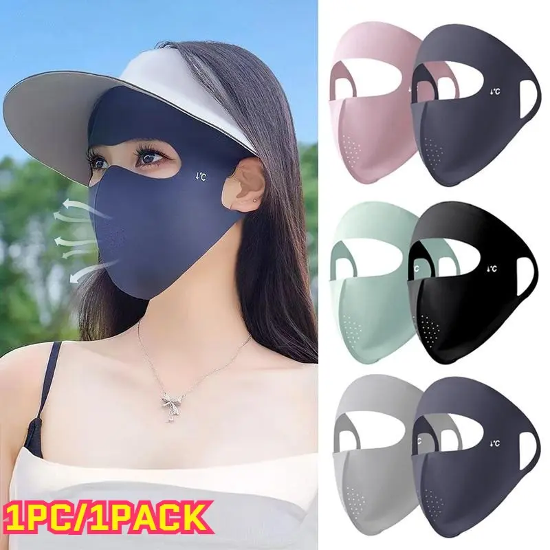 1PCS Summer Full Face Mask Sun Protection Men Women Face Mask for Outdoor Travel Ice Sense Breathable Elastic Facekini Protective Mask Breathable Face Covering