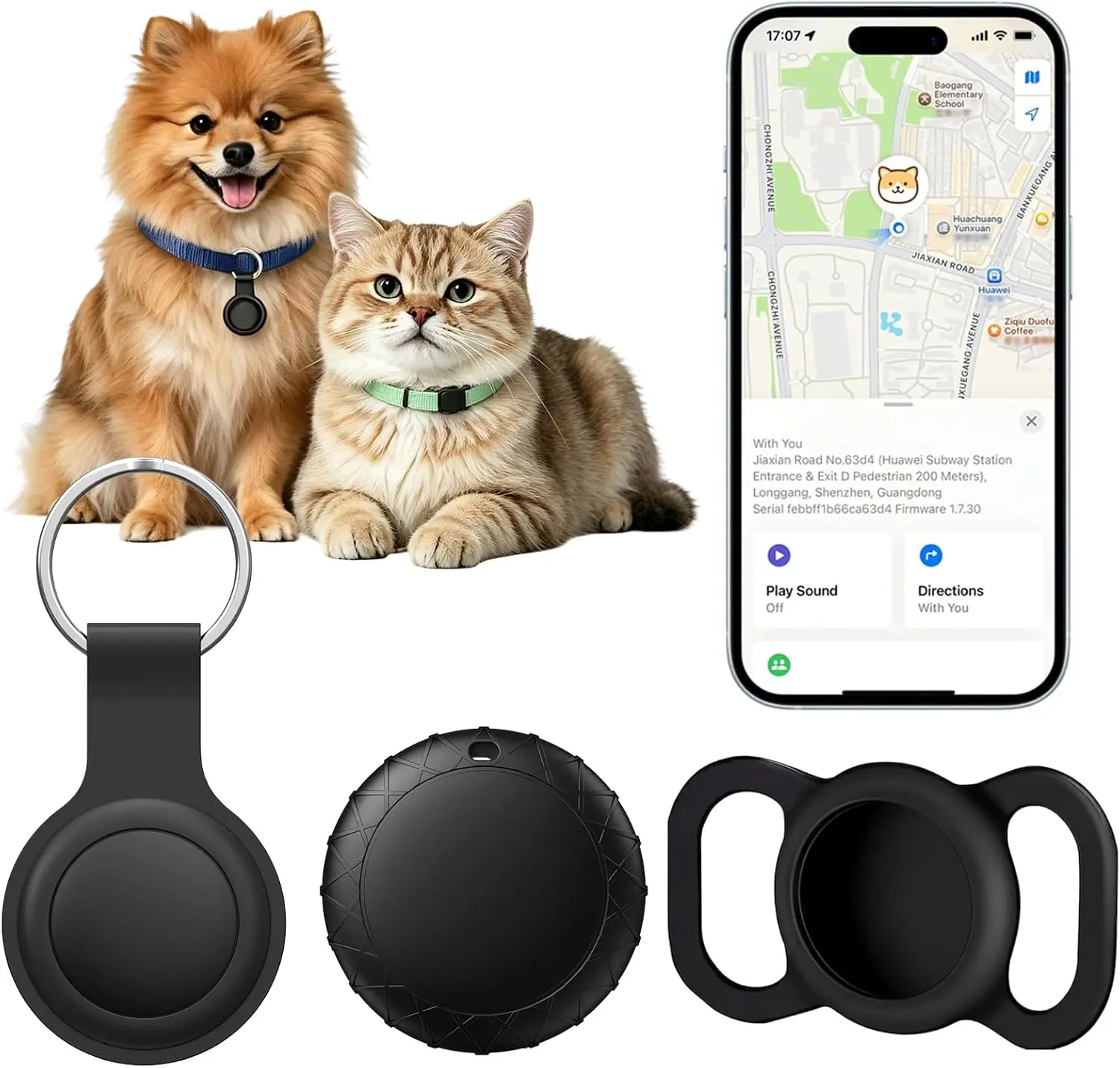 Pet Device Trackers GPS Collar for Dogs/Cats - Real-Time Location, No Monthly Fee/No SIM Card, iOS Find My Compatible, Ultra-Slim, IP Waterproof, Compact Holder-Included Smart Accessory, Compact Design, Everyday Use