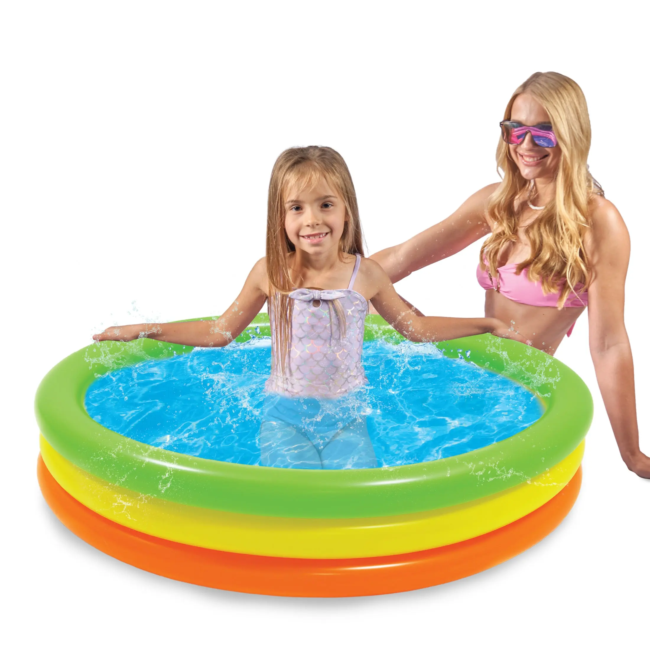 3-Ring Vinyl Shallow Kiddie Pool - 40x40in, 20-25 gal, Non-Inflated Bottom, Green/Yellow/Orange Gold, Easy-Drain Design, Repair Patch, Water Fun Toy with Gift Box for Backyard & Indoor Dry Activities