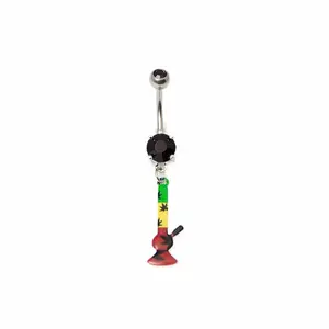 Belly Navel Ring Rasta Bong Design Surgical steel Belly Button Piercing 14 Gauge 7/16" 11mm