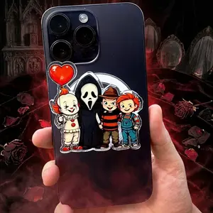Horror Character Phone Grip, Spooky Villain Group Grip with Red Balloon, Creepy Cute Phone Holder for Halloween Fans