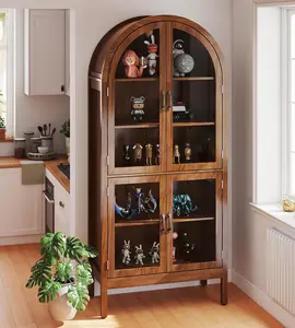 Arched Display Cabinet with Acrylic Glass Doors, 70.9'' Tall Curio Cabinet with Shelves for Collectibles, 5-Tier Display Case for Living Room