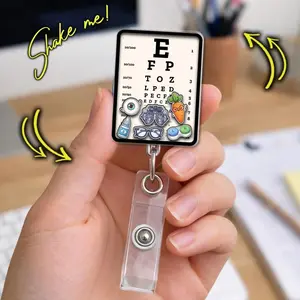 Eye Chart Shaker Badge Reel, Optometry Ophthalmology Badge Holder, Eye Doctor Acrylic ID Clip
