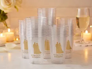 100-pack 12-ounce reusable clear plastic cups, suitable for parties, Christmas, weddings, Mother's Day, and Halloween disposable thickened plastic cups, wedding decorations, wedding supplies
