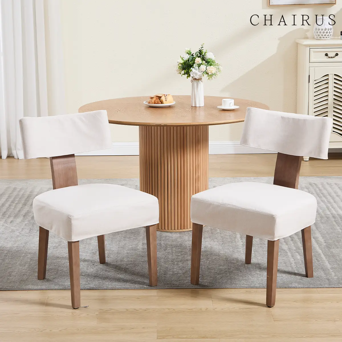 CHAIRUS Dining Chairs Set of 2,Mid-Century Modern Linen Padded Dining Chairs with Wood Legs, Modern Upholstered Fabric Dining Room Chair,Living Room B
