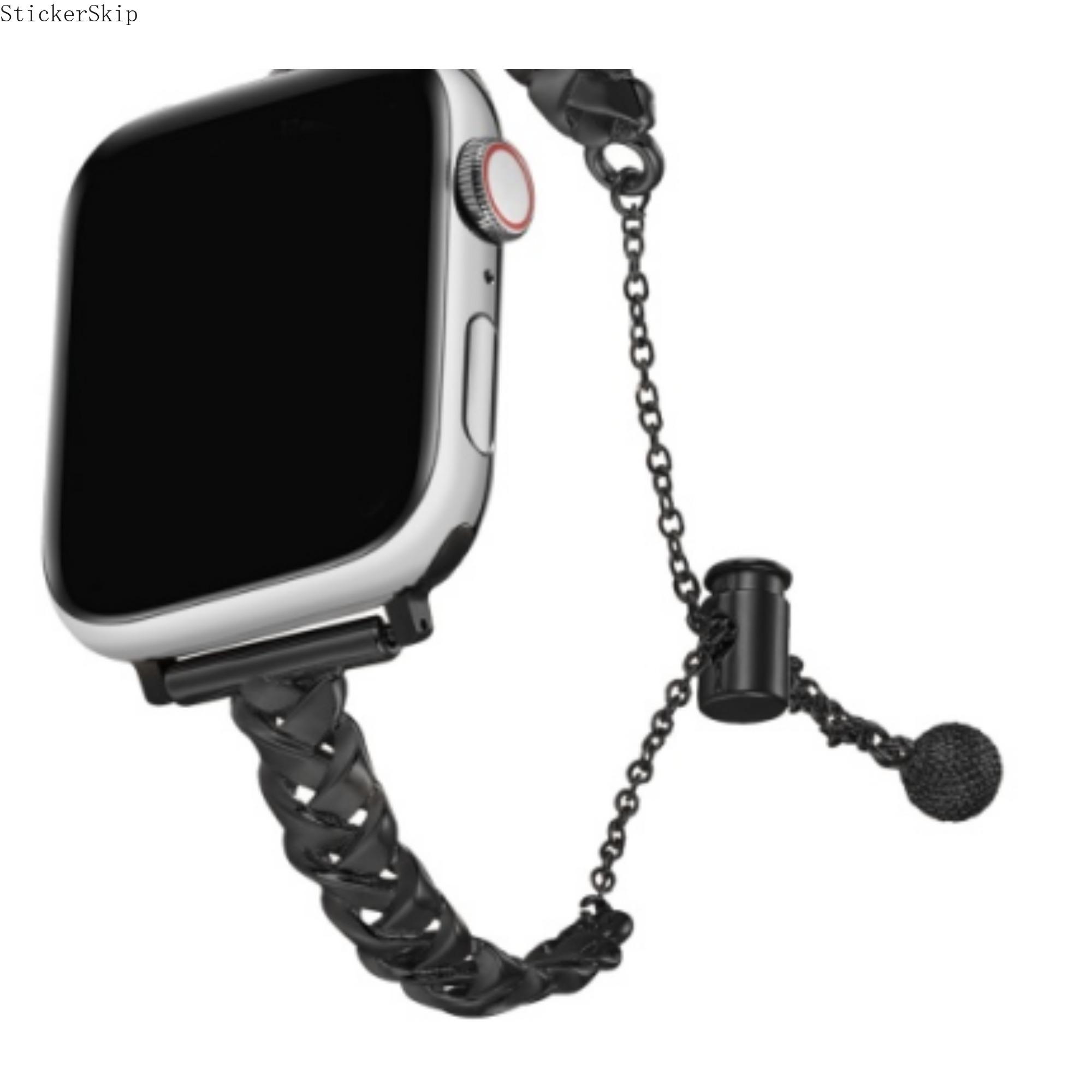 2026 Apple Watch Band, Braided Leather Chain Strap with Safety Chain, Gothic Punk Style iWatch Wristband for Series 10 9 8 7 6 5 4 SE Ultra, Adjustable Luxury Replacement Strap for Daily Wear & Night Out